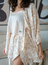 Women summer 3 piece pajama set Beige Top + Bold Floral Outline kimono & Short